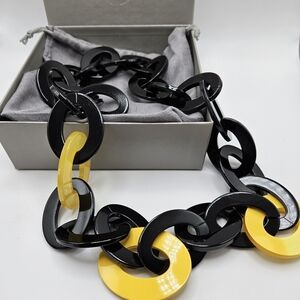 NEW Rara Avis by Iris Apfel Black & Yellow Acrylic Chain Statement Link Necklace